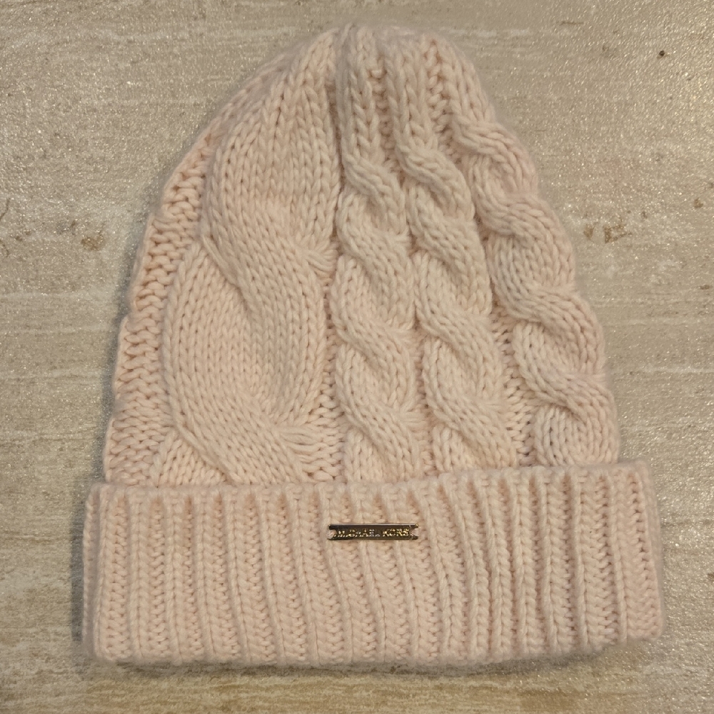 MICHAEL Michael Kors Pale Pink Cable Knit Beanie - Picture 1 of 6